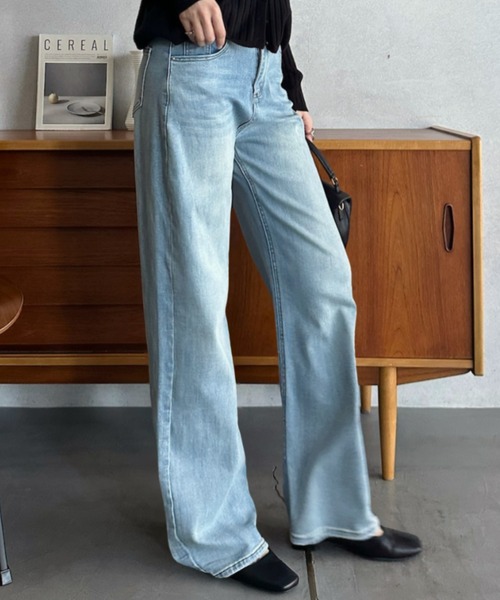 Eclat one(エクラワン)の「【Eclat one】ハイウエスト 美脚ストレート デニムパンツ(デニムパンツ・レディース・ブラック/ライトブルー/グレー・M/S)」の9枚目の写真