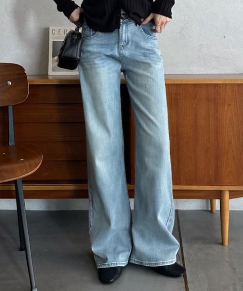 Eclat one(エクラワン)の「【Eclat one】ハイウエスト 美脚ストレート デニムパンツ(デニムパンツ・レディース・ブラック/ライトブルー/グレー・M/S)」の6枚目の写真