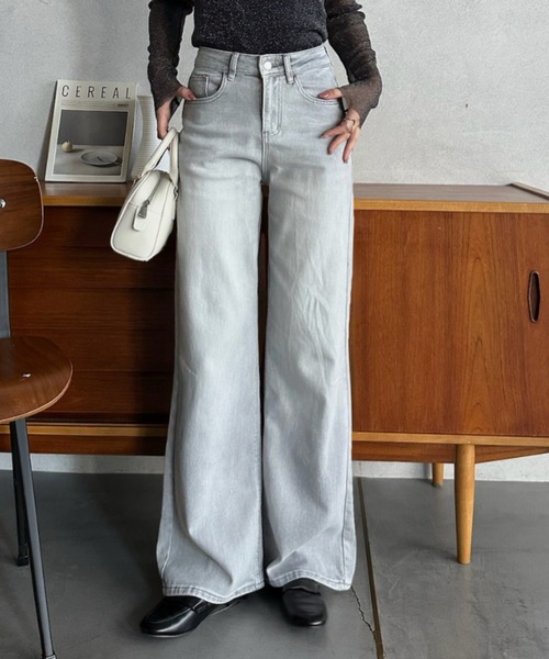 Eclat one(エクラワン)の「【Eclat one】ハイウエスト 美脚ストレート デニムパンツ(デニムパンツ・レディース・ブラック/ライトブルー/グレー・M/S)」の4枚目の写真