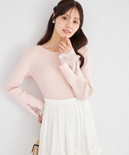 tocco closet(トッコ クローゼット)の「【ZOZO限定】前後2WAY袖レースリブニットトップス(ニット/セーター・レディース・ラベンダー/ネイビー/ピンク/ライトイエロー/ブラック/ワイン・M)」の6枚目の写真