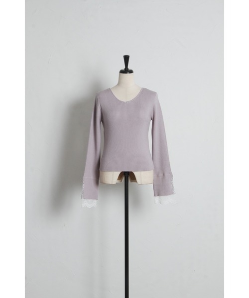 tocco closet(トッコ クローゼット)の「【ZOZO限定】前後2WAY袖レースリブニットトップス(ニット/セーター・レディース・ラベンダー/ネイビー/ピンク/ライトイエロー/ブラック/ワイン・M)」の8枚目の写真