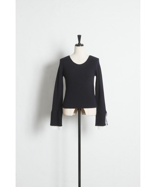 tocco closet(トッコ クローゼット)の「【ZOZO限定】前後2WAY袖レースリブニットトップス(ニット/セーター・レディース・ラベンダー/ネイビー/ピンク/ライトイエロー/ブラック/ワイン・M)」の9枚目の写真
