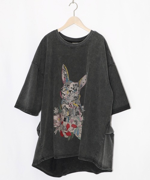 ScoLar(スカラー)の「161603:パッチワークウサギ柄ヴィンテージ風プルオーバー(Tシャツ/カットソー・レディース・ブラック/ピンク/ブルー・M)」の12枚目の写真