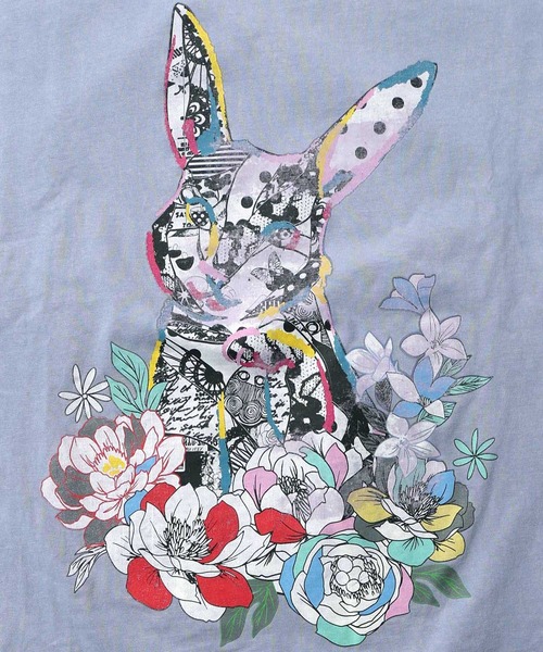 ScoLar(スカラー)の「161603:パッチワークウサギ柄ヴィンテージ風プルオーバー(Tシャツ/カットソー・レディース・ブラック/ピンク/ブルー・M)」の15枚目の写真