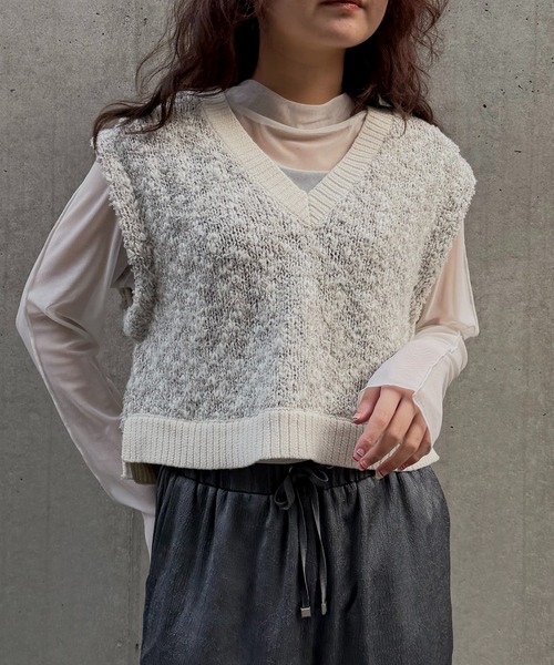 &g'aime（アンジェム）の「【&ｇ'aime 】MIXカラーベスト Mix Color Vest（ベスト・レディース・アイボリー/ブラック/チャコールグレー・FREE）」の3枚目の写真