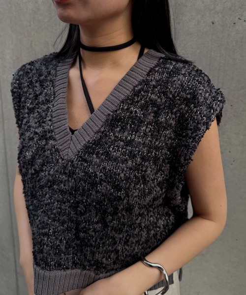 &g'aime（アンジェム）の「【&ｇ'aime 】MIXカラーベスト Mix Color Vest（ベスト・レディース・アイボリー/ブラック/チャコールグレー・FREE）」の4枚目の写真