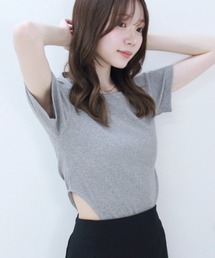 【original】ハーフスリーブボディスーツライクトップ / 半袖 Tシャツ シンプル カジュアル ベーシック ノームコア サイドカット リブ素材 春 夏