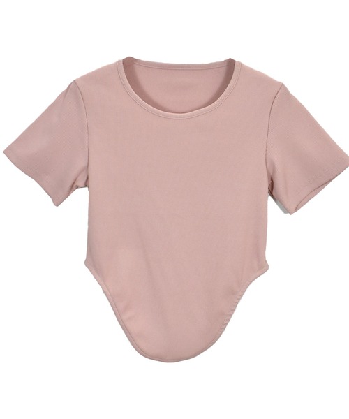 Reurie'(レウリィ)の「【original】ハーフスリーブボディスーツライクトップ / 半袖 Tシャツ シンプル カジュアル ベーシック ノームコア サイドカット リブ素材 春 夏(Tシャツ/カットソー・レディース・ピンク/ブラック/グレー・FREE)」の11枚目の写真