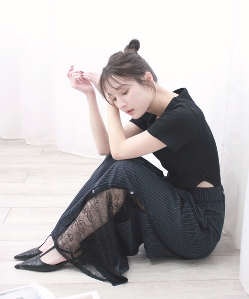 Reurie'(レウリィ)の「【original】ハーフスリーブボディスーツライクトップ / 半袖 Tシャツ シンプル カジュアル ベーシック ノームコア サイドカット リブ素材 春 夏(Tシャツ/カットソー・レディース・ピンク/ブラック/グレー・FREE)」の13枚目の写真