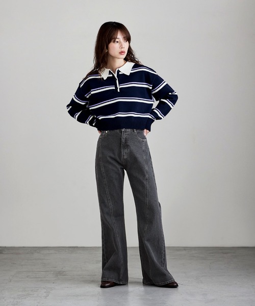 etoll.（エトル）の「シームデザインフレアデニムパンツ（デニムパンツ・レディース・ブルー/グレー・M/S）」の6枚目の写真