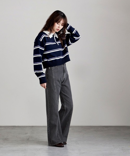 etoll.（エトル）の「シームデザインフレアデニムパンツ（デニムパンツ・レディース・ブルー/グレー・M/S）」の8枚目の写真