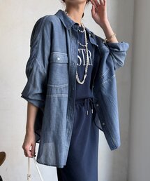 DouDou | バックギャザーシアーデニムシャツ(シャツ/ブラウス)