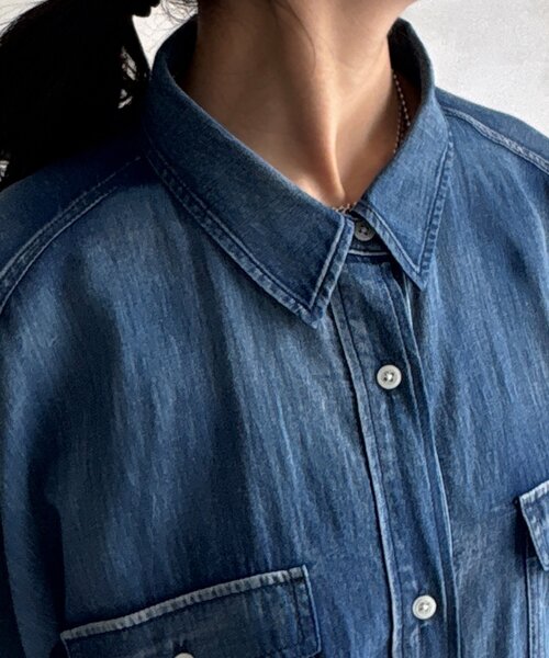 DouDou（ドゥドゥ）の「バックギャザーシアーデニムシャツ（シャツ/ブラウス・レディース・サックスブルー/ブルー・FREE）」の16枚目の写真