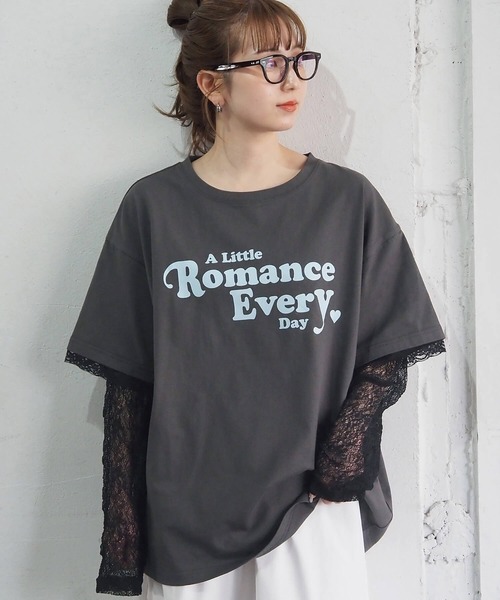 tiptop(ティップトップ)の「レースレイヤードロゴロンT(Tシャツ/カットソー・レディース・オフホワイト/ピンク/スミクロ・FREE)」の3枚目の写真