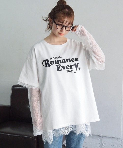 tiptop(ティップトップ)の「レースレイヤードロゴロンT(Tシャツ/カットソー・レディース・オフホワイト/ピンク/スミクロ・FREE)」の21枚目の写真