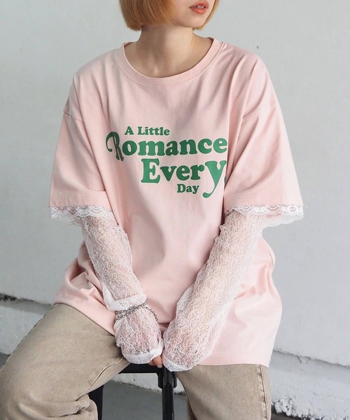 tiptop(ティップトップ)の「レースレイヤードロゴロンT(Tシャツ/カットソー・レディース・オフホワイト/ピンク/スミクロ・FREE)」の5枚目の写真