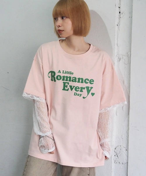 tiptop(ティップトップ)の「レースレイヤードロゴロンT(Tシャツ/カットソー・レディース・オフホワイト/ピンク/スミクロ・FREE)」の6枚目の写真