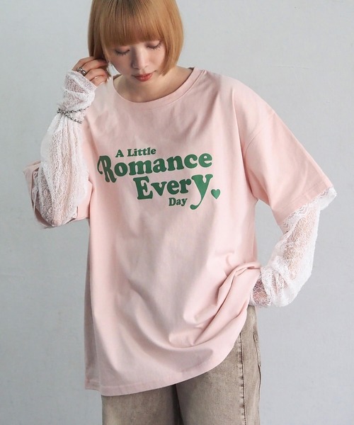 tiptop(ティップトップ)の「レースレイヤードロゴロンT(Tシャツ/カットソー・レディース・オフホワイト/ピンク/スミクロ・FREE)」の7枚目の写真