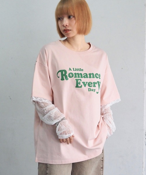 tiptop(ティップトップ)の「レースレイヤードロゴロンT(Tシャツ/カットソー・レディース・オフホワイト/ピンク/スミクロ・FREE)」の8枚目の写真