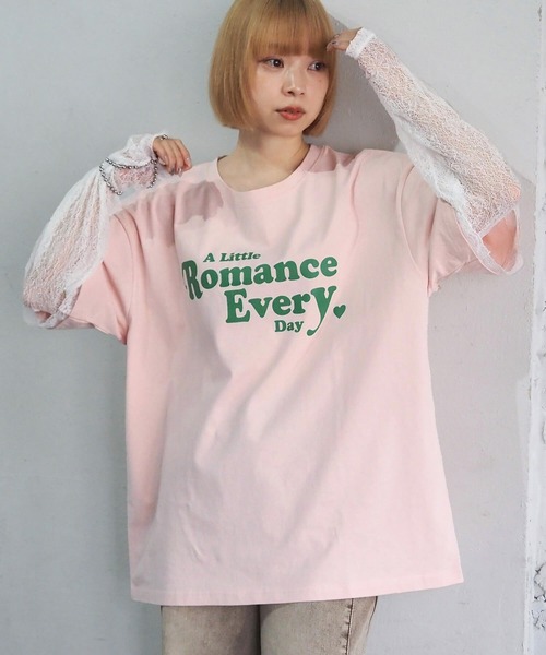 tiptop(ティップトップ)の「レースレイヤードロゴロンT(Tシャツ/カットソー・レディース・オフホワイト/ピンク/スミクロ・FREE)」の9枚目の写真
