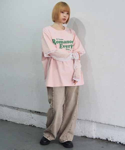 tiptop(ティップトップ)の「レースレイヤードロゴロンT(Tシャツ/カットソー・レディース・オフホワイト/ピンク/スミクロ・FREE)」の10枚目の写真