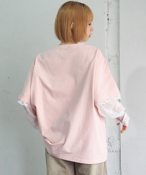 tiptop(ティップトップ)の「レースレイヤードロゴロンT(Tシャツ/カットソー・レディース・オフホワイト/ピンク/スミクロ・FREE)」の13枚目の写真