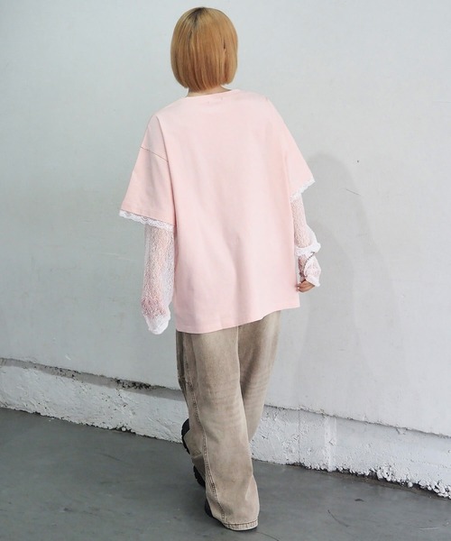 tiptop(ティップトップ)の「レースレイヤードロゴロンT(Tシャツ/カットソー・レディース・オフホワイト/ピンク/スミクロ・FREE)」の14枚目の写真