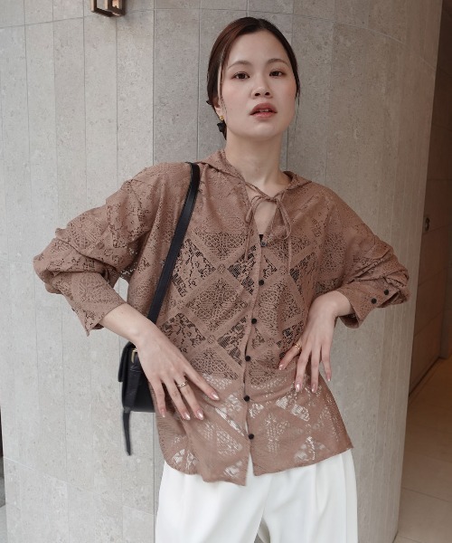 CORNERS(コーナーズ)の「ブロックレースフード付きブラウス(Tシャツ/カットソー・レディース・アイボリー/ホワイト/ベージュ/ブラック・M)」の13枚目の写真