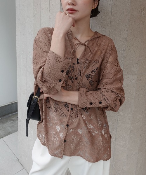 CORNERS(コーナーズ)の「ブロックレースフード付きブラウス(Tシャツ/カットソー・レディース・アイボリー/ホワイト/ベージュ/ブラック・M)」の16枚目の写真