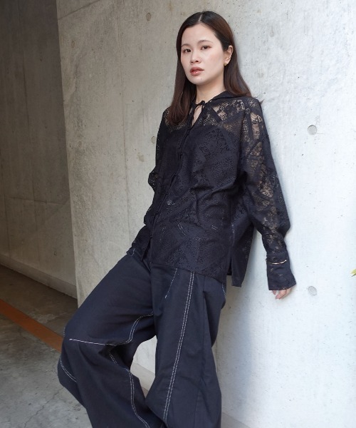 CORNERS(コーナーズ)の「ブロックレースフード付きブラウス(Tシャツ/カットソー・レディース・アイボリー/ホワイト/ベージュ/ブラック・M)」の18枚目の写真