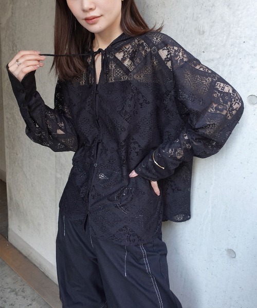 CORNERS(コーナーズ)の「ブロックレースフード付きブラウス(Tシャツ/カットソー・レディース・アイボリー/ホワイト/ベージュ/ブラック・M)」の20枚目の写真