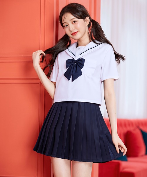 セール】【制服コスプレ3点セット】ホワイト×ネイビーセーラー服 半袖