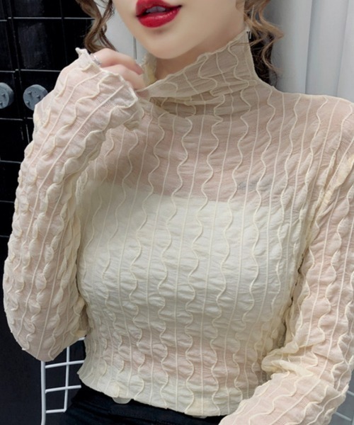 Beststore（ベストストア）の「シアーブラウス シャーリングタートルネックシアーブラウス トップス（シャツ/ブラウス・レディース・アイボリー/ブラック/ブラウン/ホワイト・FREE）」の18枚目の写真