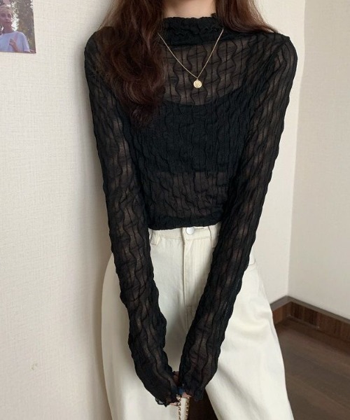 Beststore（ベストストア）の「シアーブラウス シャーリングタートルネックシアーブラウス トップス（シャツ/ブラウス・レディース・アイボリー/ブラック/ブラウン/ホワイト・FREE）」の13枚目の写真