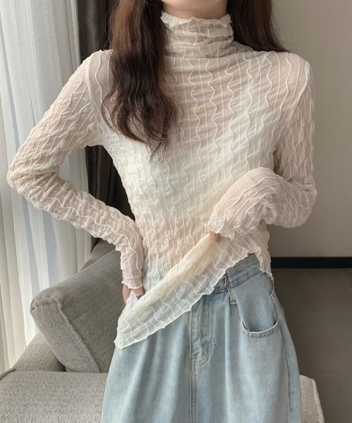 Beststore（ベストストア）の「シアーブラウス シャーリングタートルネックシアーブラウス トップス（シャツ/ブラウス・レディース・アイボリー/ブラック/ブラウン/ホワイト・FREE）」の20枚目の写真