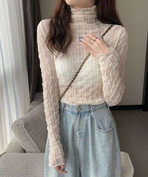 Beststore（ベストストア）の「シアーブラウス シャーリングタートルネックシアーブラウス トップス（シャツ/ブラウス・レディース・アイボリー/ブラック/ブラウン/ホワイト・FREE）」の21枚目の写真