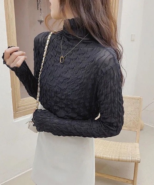Beststore（ベストストア）の「シアーブラウス シャーリングタートルネックシアーブラウス トップス（シャツ/ブラウス・レディース・アイボリー/ブラック/ブラウン/ホワイト・FREE）」の14枚目の写真