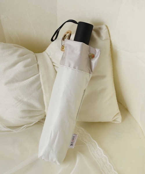 KIZAWA（キザワ）の「KIZAWA ミニ自動開閉日傘　５０ｃｍ６本骨　バイカラー（折りたたみ傘・メンズ・グレイッシュベージュ/オフホワイト/モカ/ピンク・50cm）」の2枚目の写真