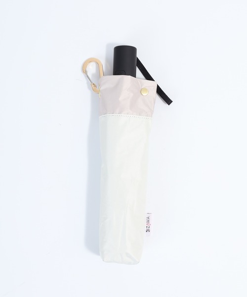 KIZAWA（キザワ）の「KIZAWA ミニ自動開閉日傘　５０ｃｍ６本骨　バイカラー（折りたたみ傘・メンズ・グレイッシュベージュ/オフホワイト/モカ/ピンク・50cm）」の9枚目の写真
