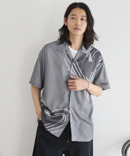 Firsthand(ファーストハンド)の「Firsthand/ファーストハンド オープンカラー ビッグパターン ショートスリーブシャツ / ビッグシルエット(シャツ/ブラウス・メンズ・ブラック系その他/ブラック/チャコールグレー/グレー/ライトグレー/グレー系その他・LARGE/MEDIUM)」の6枚目の写真