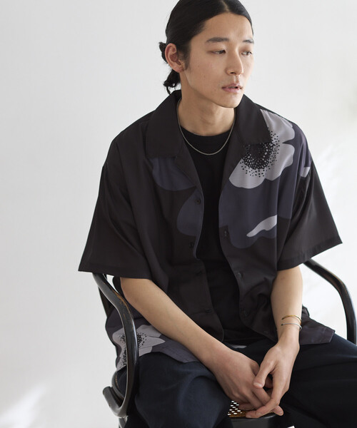 Firsthand(ファーストハンド)の「Firsthand/ファーストハンド オープンカラー ビッグパターン ショートスリーブシャツ / ビッグシルエット(シャツ/ブラウス・メンズ・ブラック系その他/ブラック/チャコールグレー/グレー/ライトグレー/グレー系その他・LARGE/MEDIUM)」の8枚目の写真