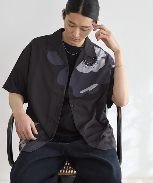 Firsthand(ファーストハンド)の「Firsthand/ファーストハンド オープンカラー ビッグパターン ショートスリーブシャツ / ビッグシルエット(シャツ/ブラウス・メンズ・ブラック系その他/ブラック/チャコールグレー/グレー/ライトグレー/グレー系その他・LARGE/MEDIUM)」の11枚目の写真