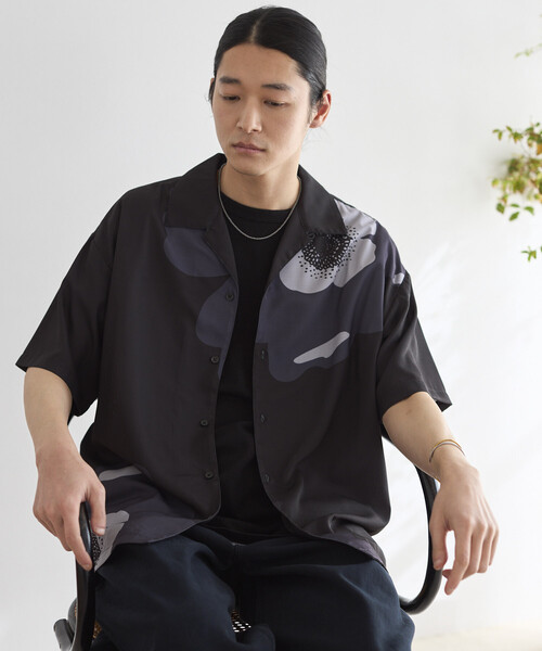 Firsthand(ファーストハンド)の「Firsthand/ファーストハンド オープンカラー ビッグパターン ショートスリーブシャツ / ビッグシルエット(シャツ/ブラウス・メンズ・ブラック系その他/ブラック/チャコールグレー/グレー/ライトグレー/グレー系その他・LARGE/MEDIUM)」の12枚目の写真