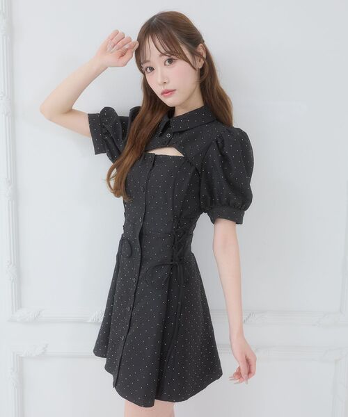 MAJESTIC LEGON(マジェスティックレゴン)の「デコルテオープンミニシャツワンピ(シャツワンピース・レディース・ブラック/ベージュ/グレー・MEDIUM)」の19枚目の写真