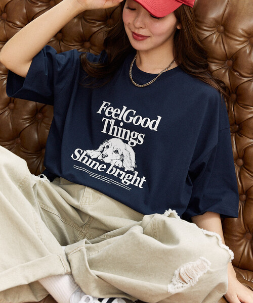 PUBLUX（パブリュクス）の「PUBLUX/パブリュクス ＜機能性素材＞Shime bright ドッグ プリントTシャツ　限定展開（Tシャツ/カットソー・レディース・ホワイト/ブラウン/ブラック/ネイビー・SMALL/LARGE/MEDIUM）」の4枚目の写真