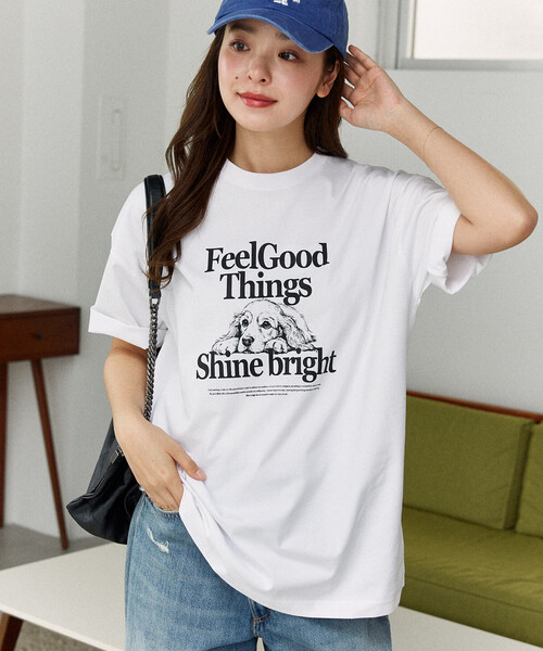 PUBLUX（パブリュクス）の「PUBLUX/パブリュクス ＜機能性素材＞Shime bright ドッグ プリントTシャツ　限定展開（Tシャツ/カットソー・レディース・ホワイト/ブラウン/ブラック/ネイビー・SMALL/LARGE/MEDIUM）」の2枚目の写真