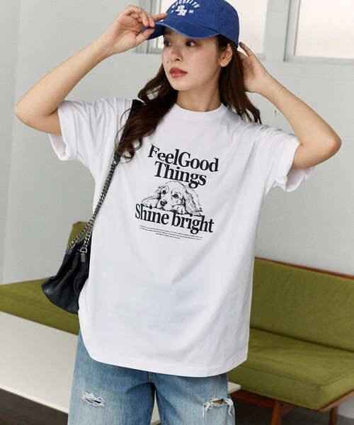 PUBLUX（パブリュクス）の「PUBLUX/パブリュクス ＜機能性素材＞Shime bright ドッグ プリントTシャツ　限定展開（Tシャツ/カットソー・レディース・ホワイト/ブラウン/ブラック/ネイビー・SMALL/LARGE/MEDIUM）」の8枚目の写真
