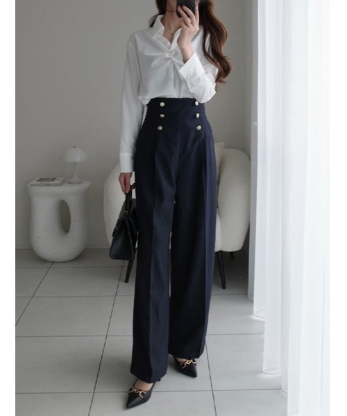 fifth(フィフス)の「【cho____07セレクト】 ハイウエストマリンワイドパンツ(その他パンツ・レディース・ライトベージュ/ネイビー・XS/M)」の1枚目の写真