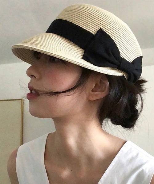 Lace Ladies(レースレディース)の「ストロー調 配色 リボン ブレード キャスケット(キャスケット・レディース・ベージュ/モカ・FREE)」の1枚目の写真