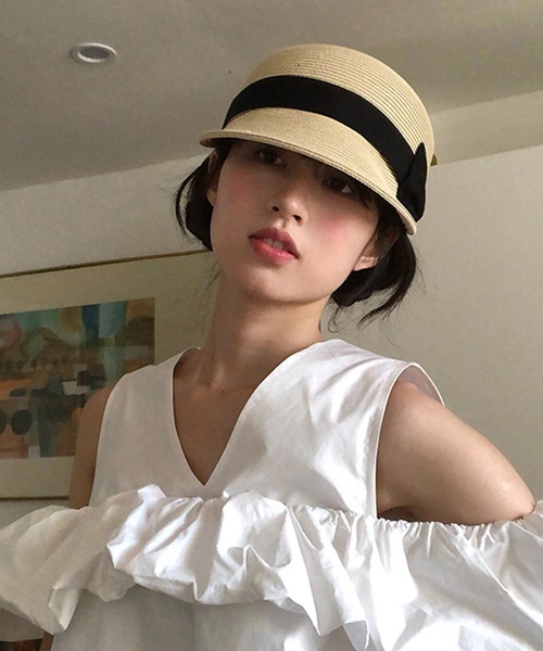 Lace Ladies(レースレディース)の「ストロー調 配色 リボン ブレード キャスケット(キャスケット・レディース・ベージュ/モカ・FREE)」の8枚目の写真
